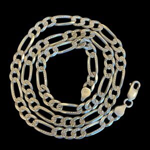 Beautiful Italy Sterling Silver One Sided Diamond Cut Figaro Link Chain 22” 32g